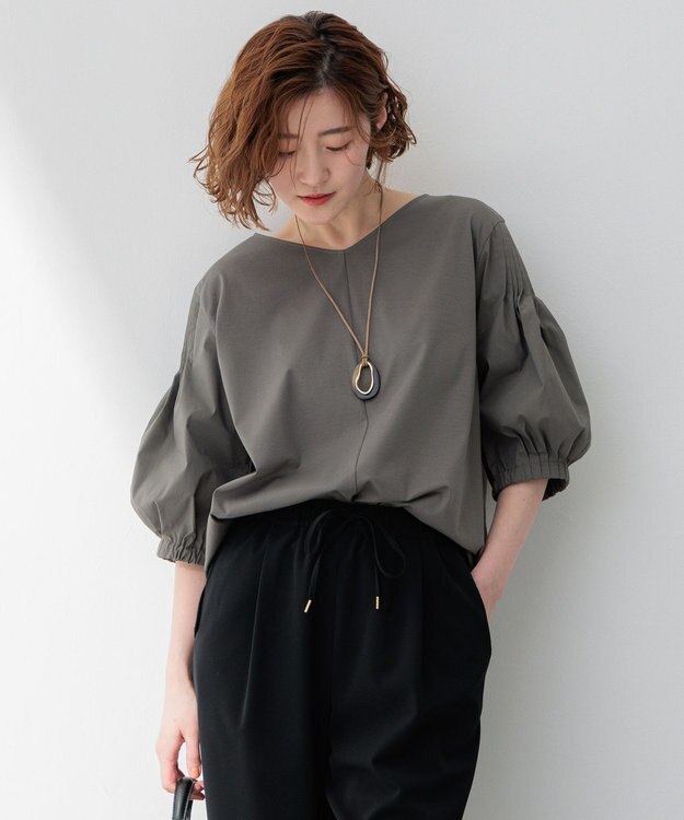 23区 S 【新色追加/洗える】スムースデザイン パフスリーブ カットソー カーキ系