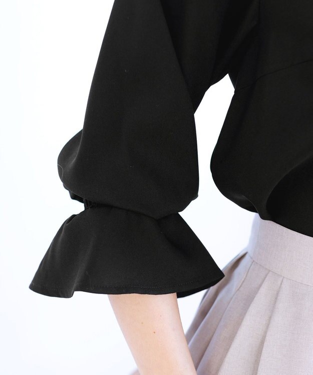 Tiaclasse 【洗える】フレアカラーブラウス ブラック