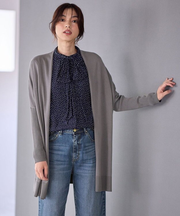 ANY 【洗濯機可】リブスリーブカーディガン チャコール