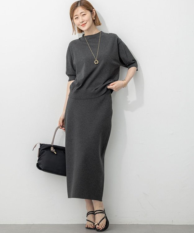 23区 L 【洗える/吊り干しOK】ヴィスコースストレッチ タイトスカート グレー系