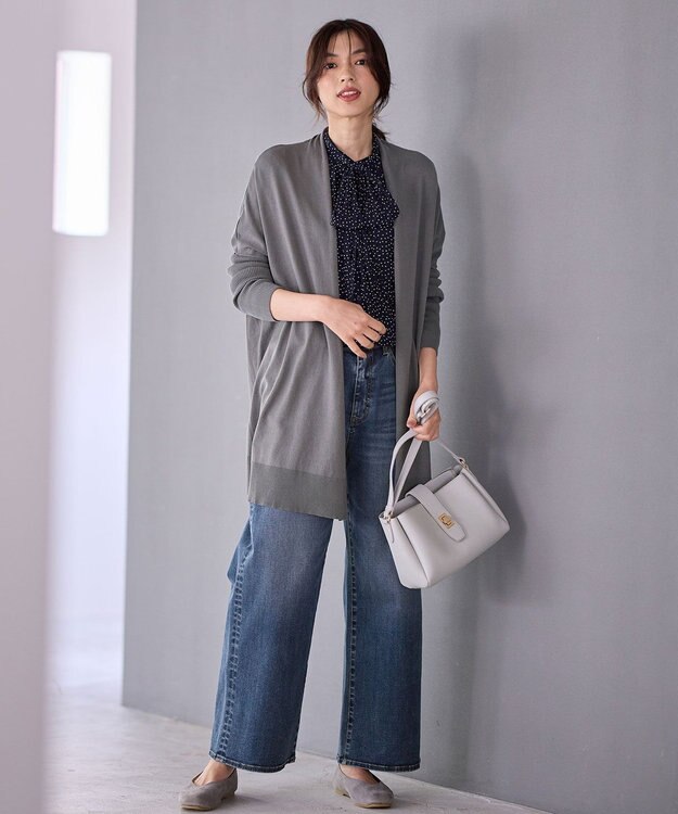 ANY 【洗濯機可】リブスリーブカーディガン チャコール