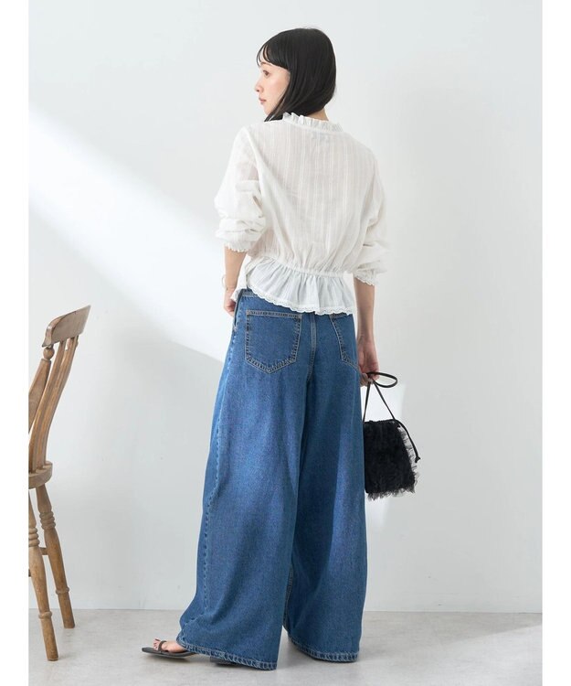 earth music&ecology ピンタックフリルブラウス Off White