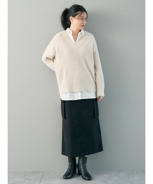 AMERICAN HOLIC モールヤーン片畦Ｖネックニットプルオーバー Light Beige