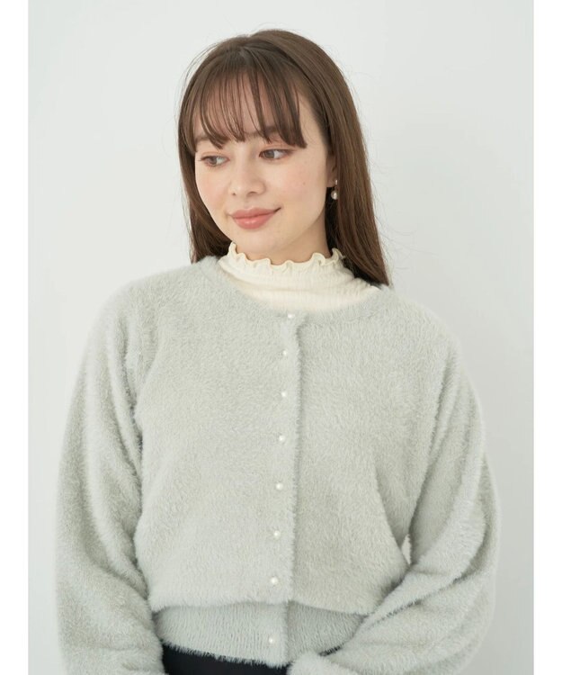 earth music&ecology ミニシャギーパールボタンカーディガン Light Gray