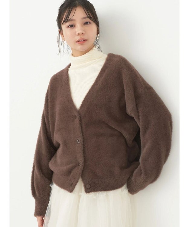 earth music&ecology ミニシャギーＶネックカーディガン Brown