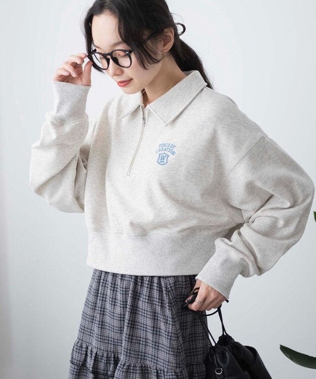 WEGO ハーフZIP襟付きショートスウェット 杢グレー