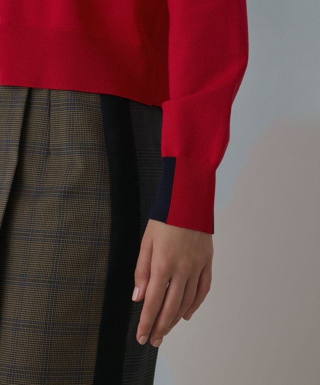 GRACE CONTINENTAL バイカラーロゴニットカーディガン レッド