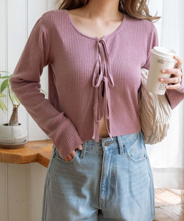 WEGO リボンリブカーディガン ピンク