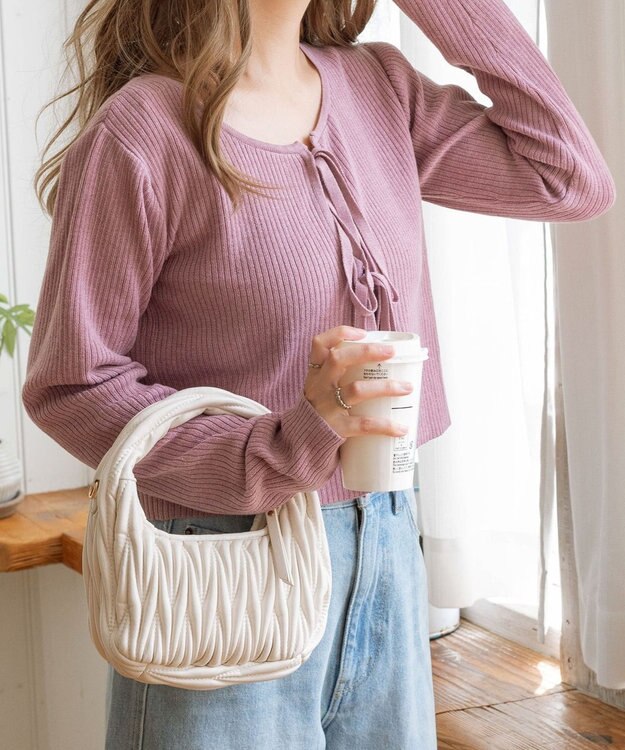 WEGO リボンリブカーディガン ピンク