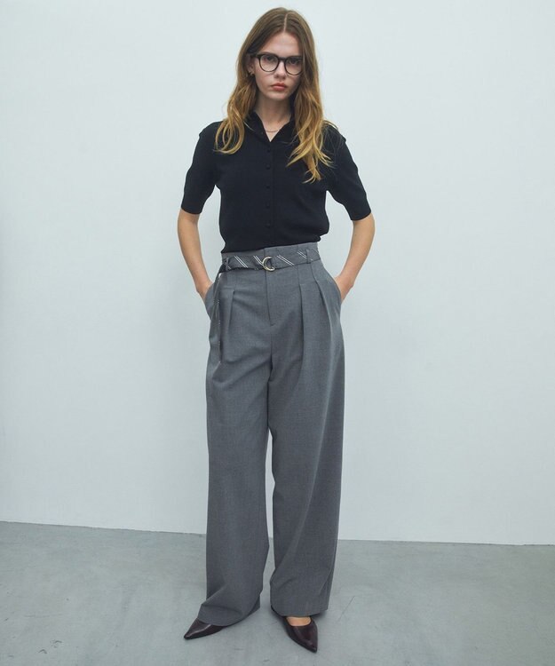 BEIGE， ZEPHYR / ベルト付き 2タックワイドパンツ Top Gray