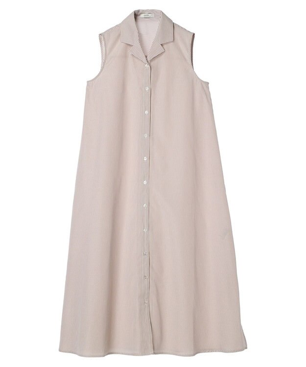 earth music&ecology ＳＥＴ２点シャーリングビスチェ×シャツワンピース Stripe Beige