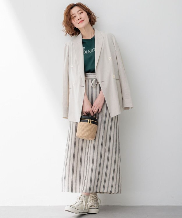 23区 【セットアップ対応/洗える】リネンレーヨンストレッチ ダブル ジャケット ベージュ系