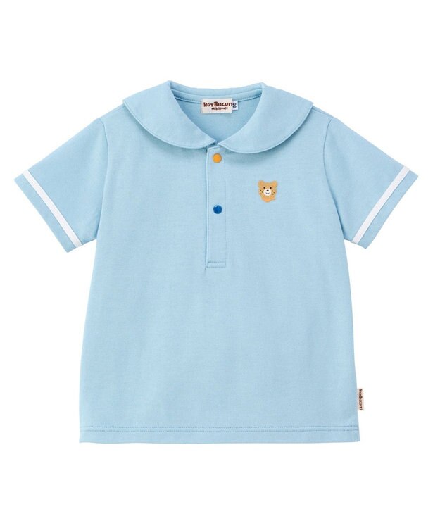 MIKI HOUSE HOT BISCUITS 【70-110cm】 くま耳 セーラーカラー半袖Tシャツ ストームブルー