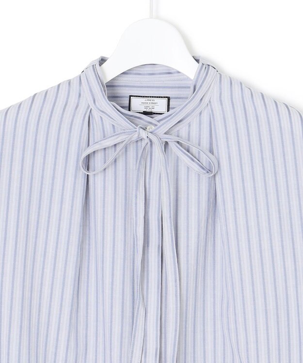 J.PRESS YORK STREET 【WOMEN】ワンウォッシュタイプライター リボンタイバンドカラー ブラウス サックスブルー系1