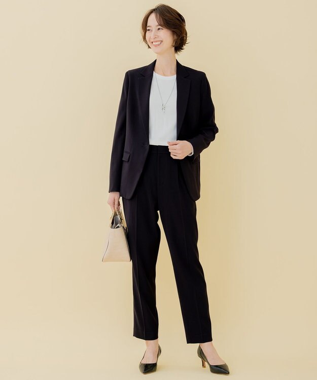 自由区 【XSサイズ～/洗える】ダブルフェイススーティング テーラードジャケット ネイビー系