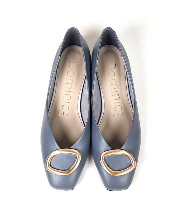 Dominic3 デザインバックル ローヒール レザーパンプス ブルーグレー