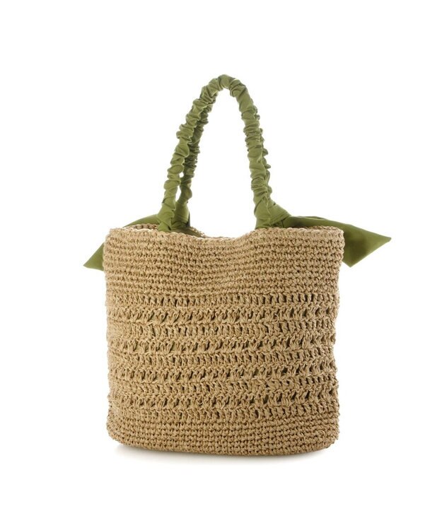 UNBILLION カシュカシュ cachecache / 下がりリボン柄編みトート カゴバッグ グリーン