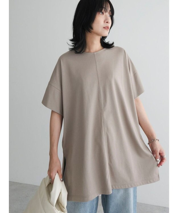 Green Parks 冷っとすずやか　袖広チュニック Gray Beige