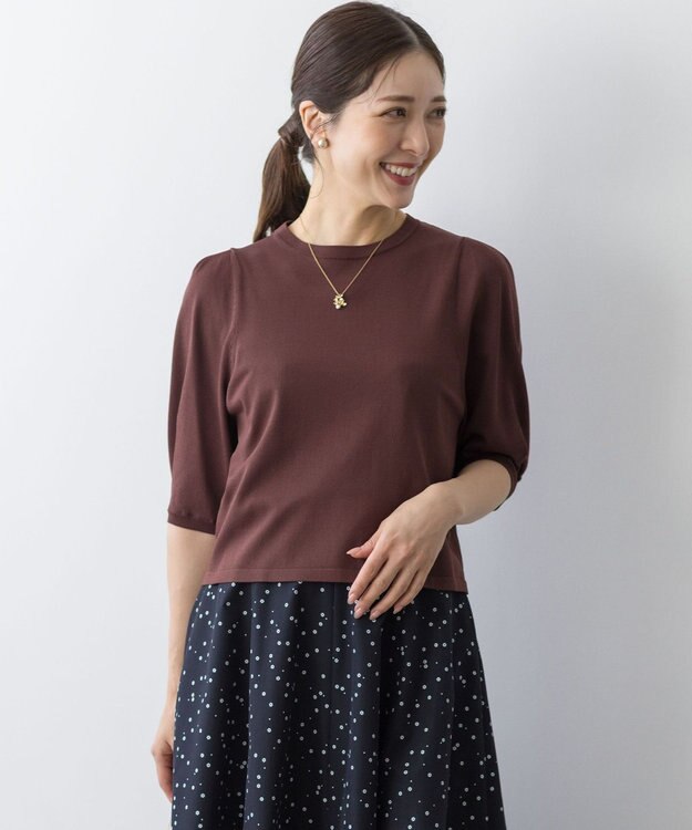 組曲 クルミボタン5分袖ニット ブラウン系