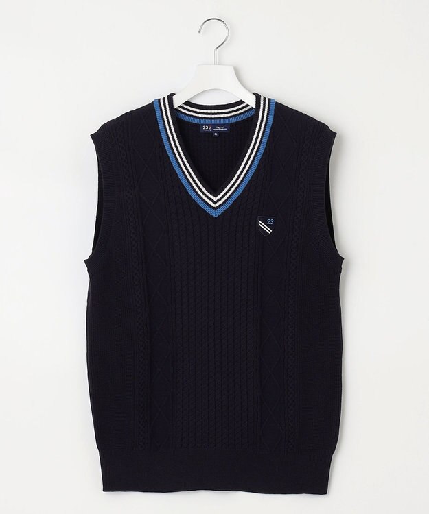 23区GOLF 【MEN】【キングサイズ】コットンブレンド ニットベスト ネイビー系