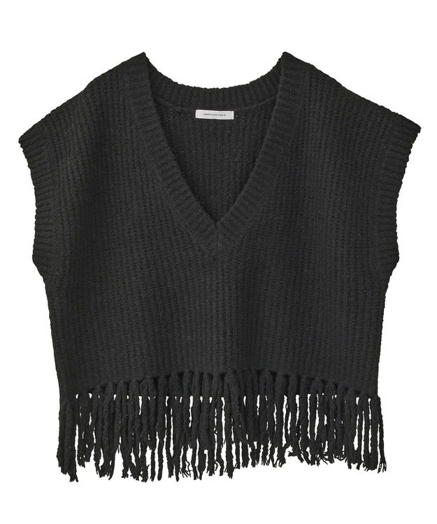 AMERICAN HOLIC 裾フリンジニットショートベスト Black
