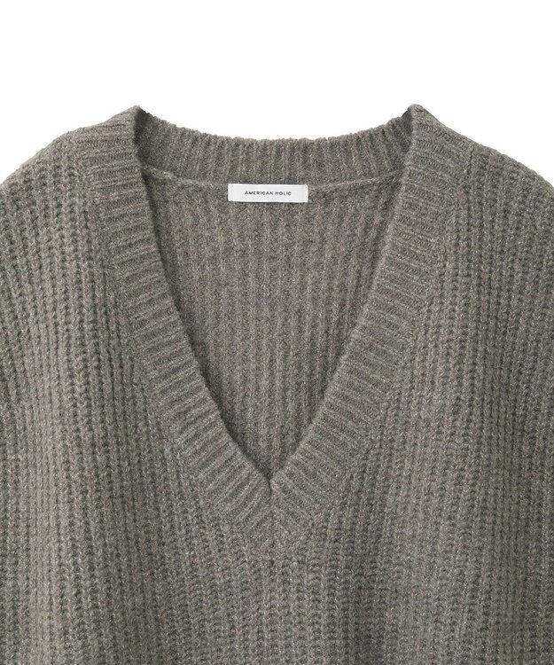 AMERICAN HOLIC 裾フリンジニットショートベスト Gray Beige