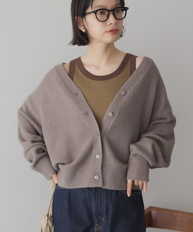AMERICAN HOLIC Vネックラメニットカーディガン Mocha