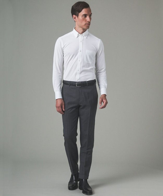 GOTAIRIKU 胸ポケット付にアップデート【吸水速乾/ストレッチ】クールマックス鹿の子 ビズシャツ_ボタンダウン ホワイト系