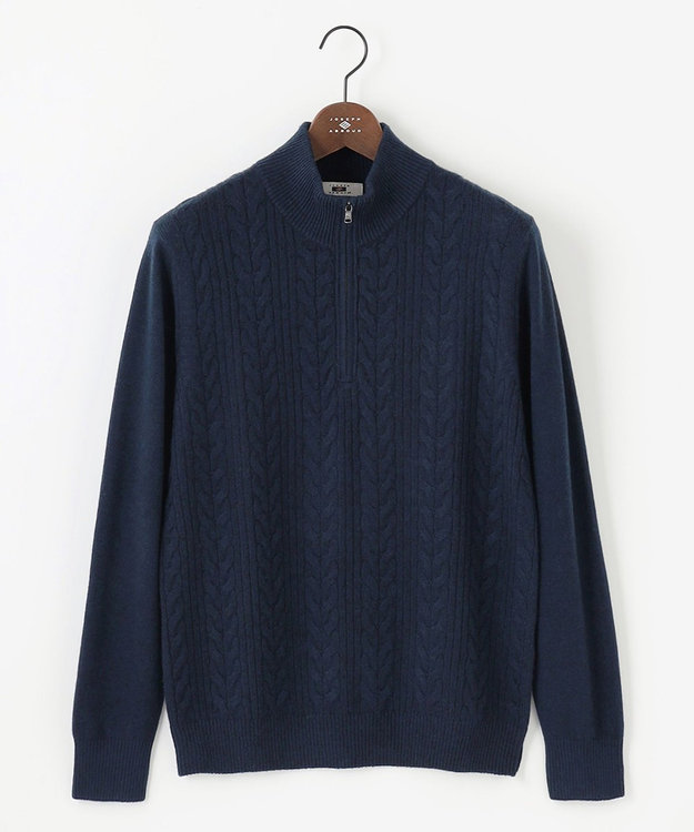 JOSEPH ABBOUD 【キングサイズ・暖か/軽量】カシミヤブレンド ハーフジップ ニット ダルブルー系