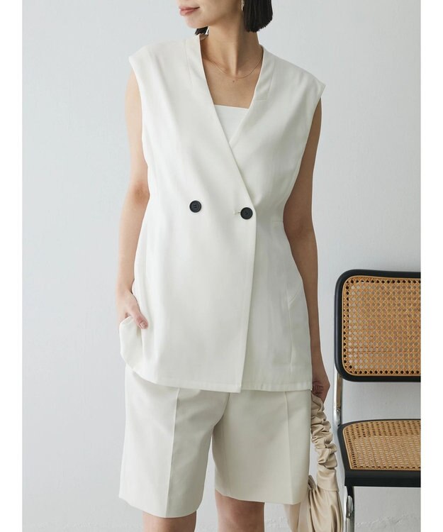 Green Parks AnriettMusee ネック切替デザインベスト Off White