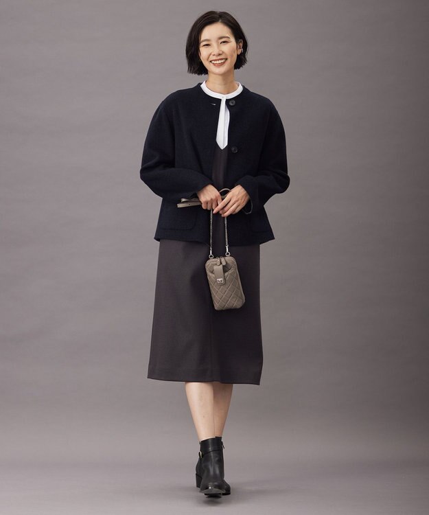 J.PRESS LADIES L シャツジャージー バンドカラー カットソー ホワイト系