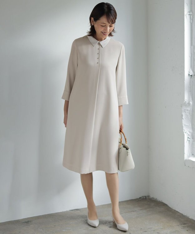 J.PRESS LADIES S 【2way】セラテリーダブルクロス 襟付き ワンピース グレージュ系