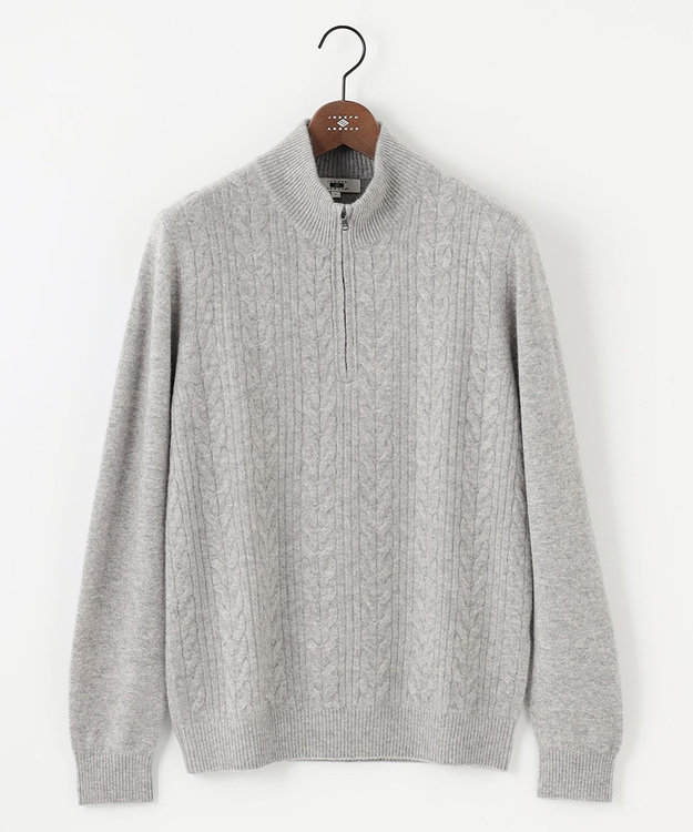 JOSEPH ABBOUD 【キングサイズ・暖か/軽量】カシミヤブレンド ハーフジップ ニット ライトグレー系