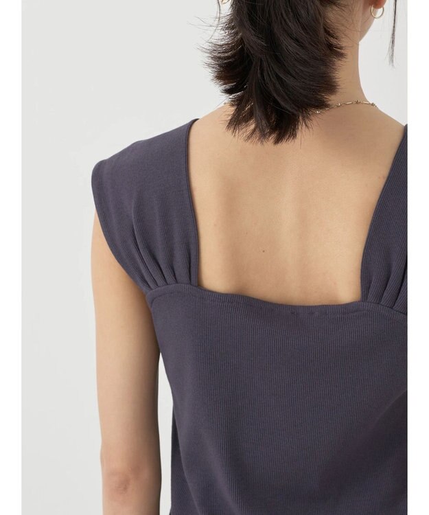 earth music&ecology リブフレンチタンクトップ Charcoal Gray