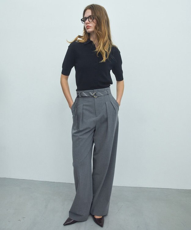 BEIGE， ZEPHYR / ベルト付き 2タックワイドパンツ Top Gray