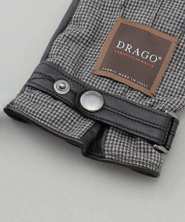 GOTAIRIKU 【スマホ対応】DRAGO/ドラゴ ウールシープレザーコンビ グローブ＿柄 グレー千鳥柄