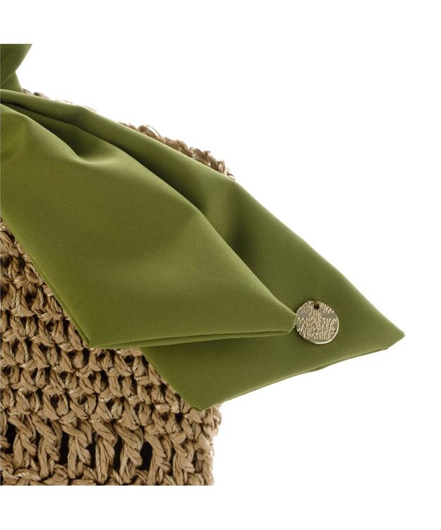 UNBILLION カシュカシュ cachecache / 下がりリボン柄編みトート カゴバッグ グリーン