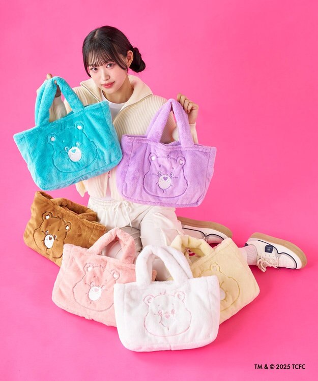 MOONBAT Care Bears(ケアベア) フェイクファーバッグ A4サイズ 手洗い可能 ペールピンク