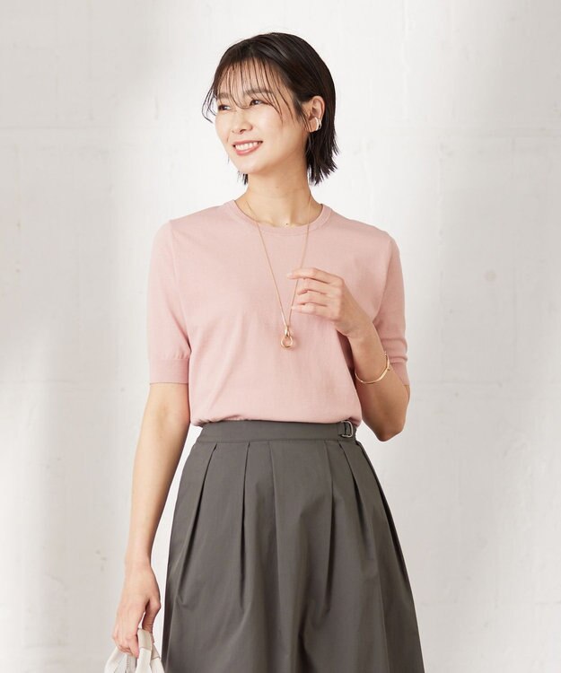 J.PRESS LADIES 【洗える】 BASIC HI-COTTON クルーネック ニット ピンク系