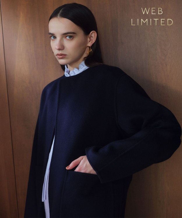 BEIGE， 【WEB限定】PAYSON / ウールリバーノーカラーショートコート Navy