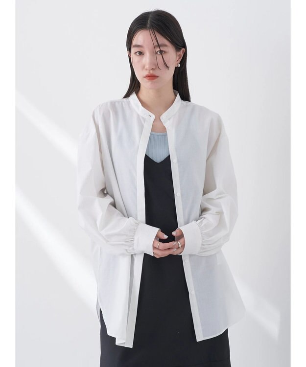 earth music&ecology バンドカラーストライプシャツ Cream