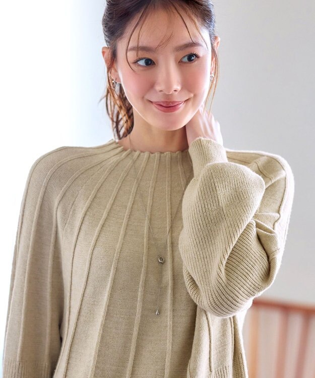 Tiaclasse L 求心片畦ニットチュニック ベージュ