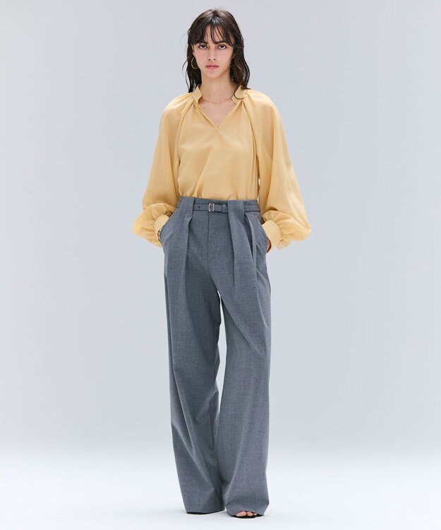 BEIGE， 【セットアップ対応・洗える・Precious 10月号掲載】ZEPHYR / ウールライクタックベルトワイドパンツ Top Gray