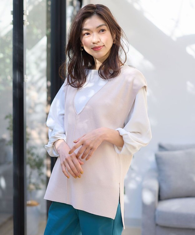 ANY 【洗濯機可】Ｖネックニットベスト サンドベージュ