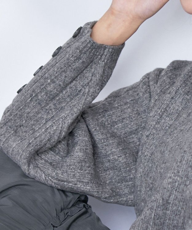 Tiaclasse L 【洗える】袖ボタンメランジニットチュニック グレー