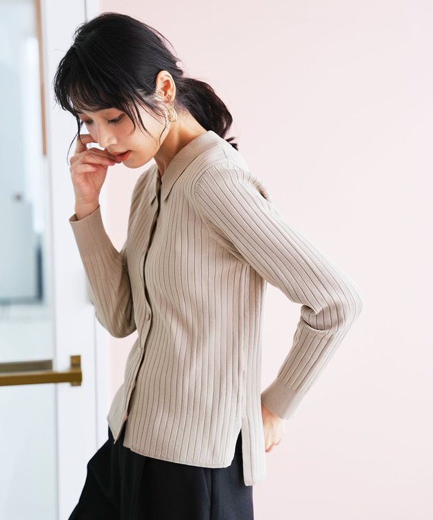 ANY SIS ポロカラーリブ ニット グレージュ