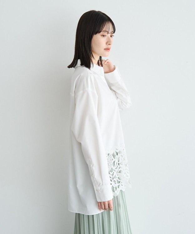 YECCA VECCA レースヘムロングシャツ Stripe