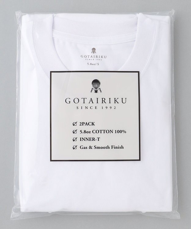 GOTAIRIKU ビジネスインナー/下着兼用【パックT】5.6oz 綿100％ スムース光沢加工 Tシャツ（クルーネック/2枚セット） ホワイト系