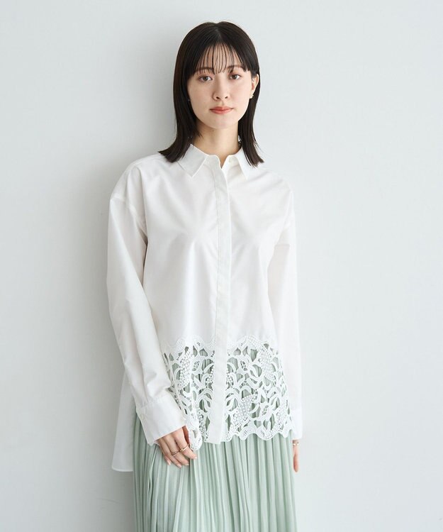 YECCA VECCA レースヘムロングシャツ Stripe