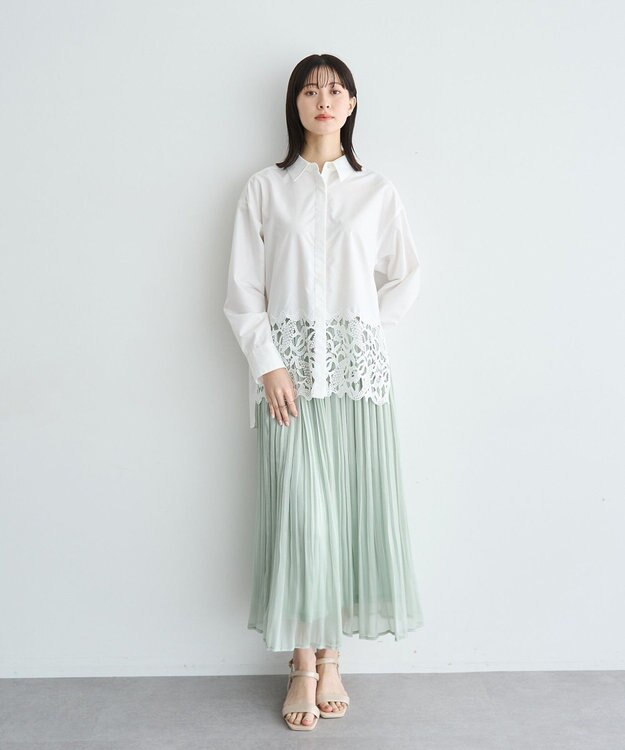 YECCA VECCA レースヘムロングシャツ Stripe